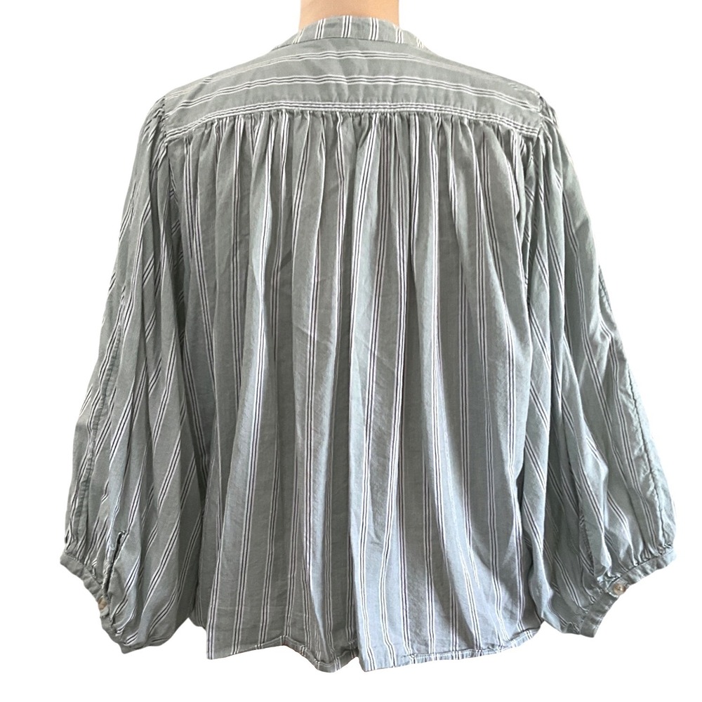 Pilcro Anthropologie Green Stripe Boho Peasant Cocoon Blouse Women's Size S - Picture 5 of 12